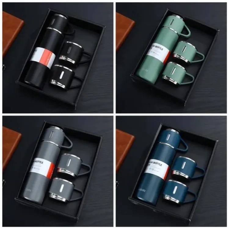Vacuum Flask Gift Set – Model H409 (1 Bottle + 3 Cups)