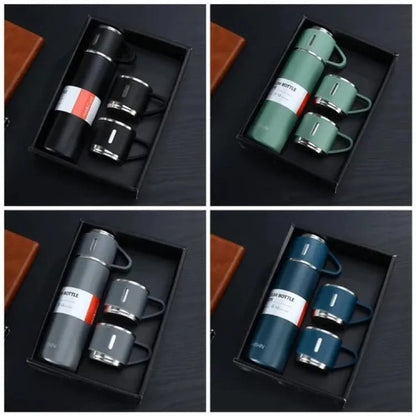 Vacuum Flask Gift Set – Model H409 (1 Bottle + 3 Cups)