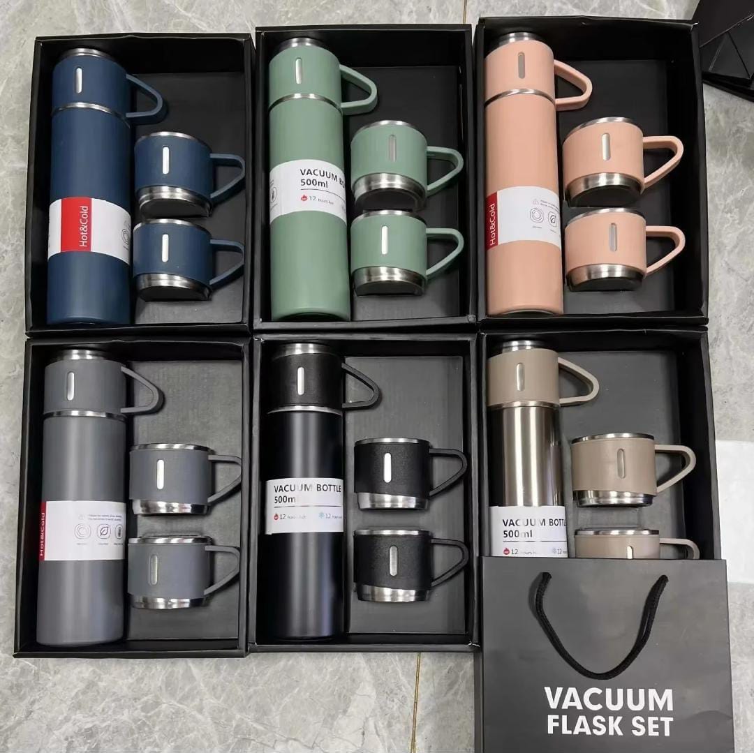 Vacuum Flask Gift Set – Model H409 (1 Bottle + 3 Cups)
