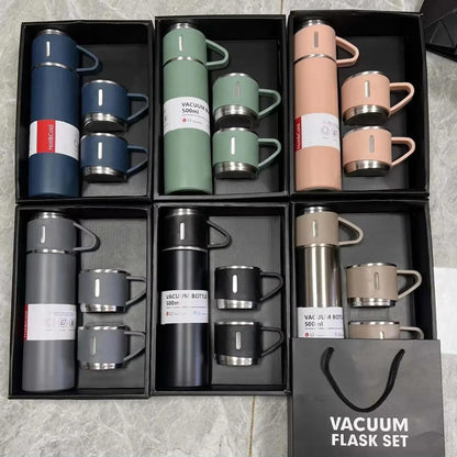 Vacuum Flask Gift Set – Model H409 (1 Bottle + 3 Cups)