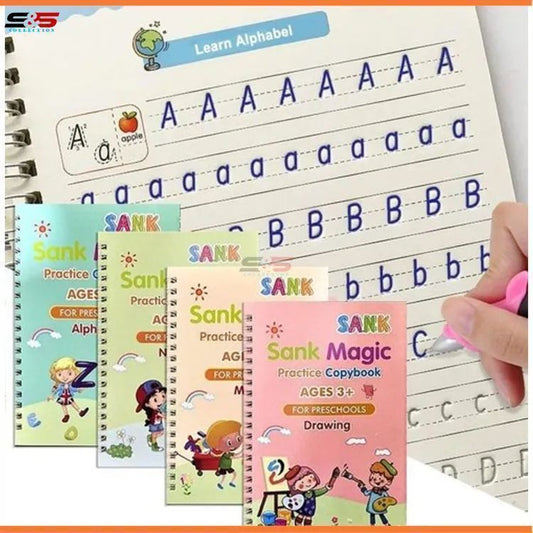 Sank Magic Practice Copybook Set for Kids | 4 Books + 10 Refill Magic Pen | Ages 3+