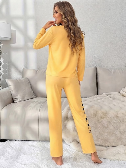 Smile Printed Lounge Co-ord Set | Yellow | Women's Pyjama Set