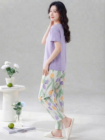 Cute Bunny Tulip Pyjama Co-ord Set | Lavender | Women's Lounge Set