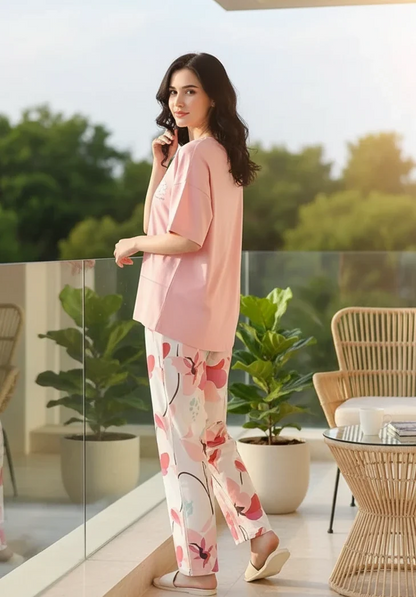 Soft Bloom Lounge Set | Cotton-Modal Co-ord | Pink