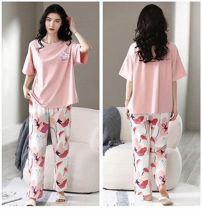 Soft Bloom Lounge Set | Cotton-Modal Co-ord | Pink