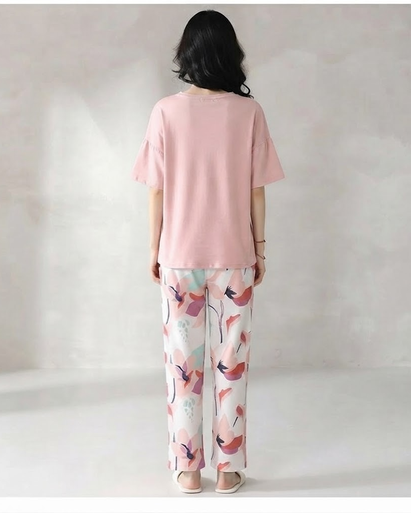 Soft Bloom Lounge Set | Cotton-Modal Co-ord | Pink