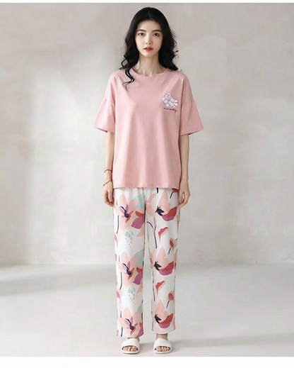 Soft Bloom Lounge Set | Cotton-Modal Co-ord | Pink