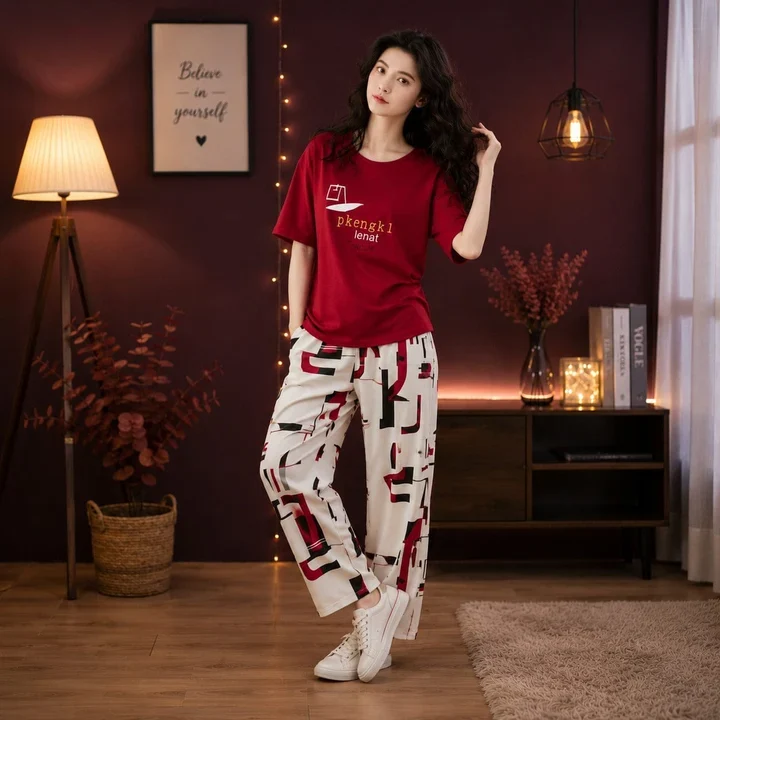 Red Graphic Printed Lounge Wear Co-Ord Set