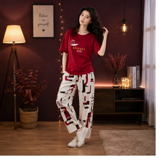 Red Graphic Printed Lounge Wear Co-Ord Set