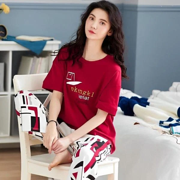 Red Graphic Printed Lounge Wear Co-Ord Set