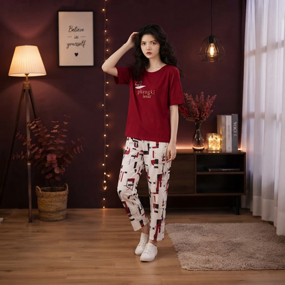 Red Graphic Printed Lounge Wear Co-Ord Set