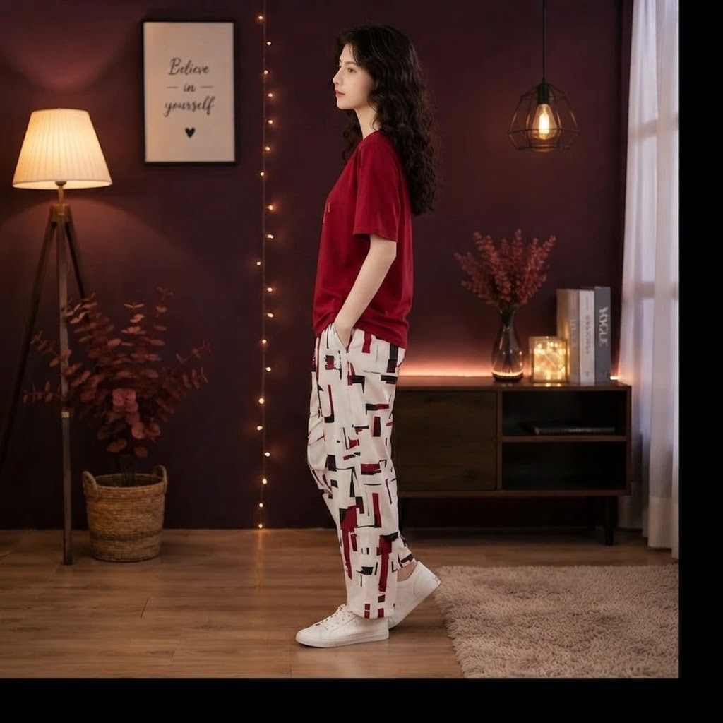 Red Graphic Printed Lounge Wear Co-Ord Set