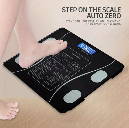 Smart BMI Body Fat Analyzer Scale – Bluetooth Electronic Weighing Scale (Glossy Black)