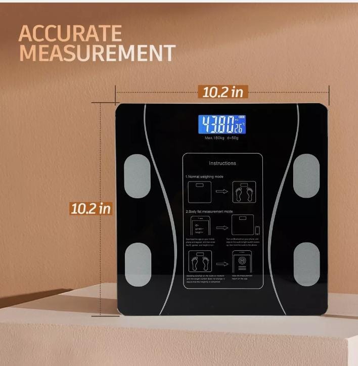 Smart BMI Body Fat Analyzer Scale – Bluetooth Electronic Weighing Scale (Glossy Black)