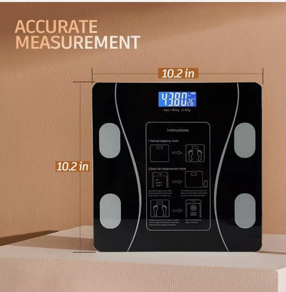 Smart BMI Body Fat Analyzer Scale – Bluetooth Electronic Weighing Scale (Glossy Black)