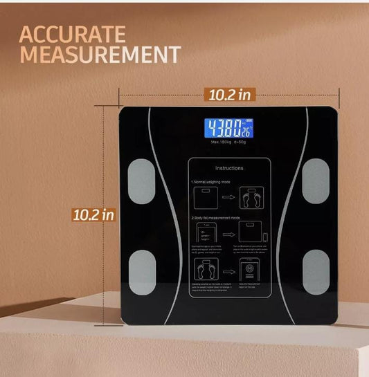 Smart BMI Body Fat Analyzer Scale – Bluetooth Electronic Weighing Scale (Glossy Black)